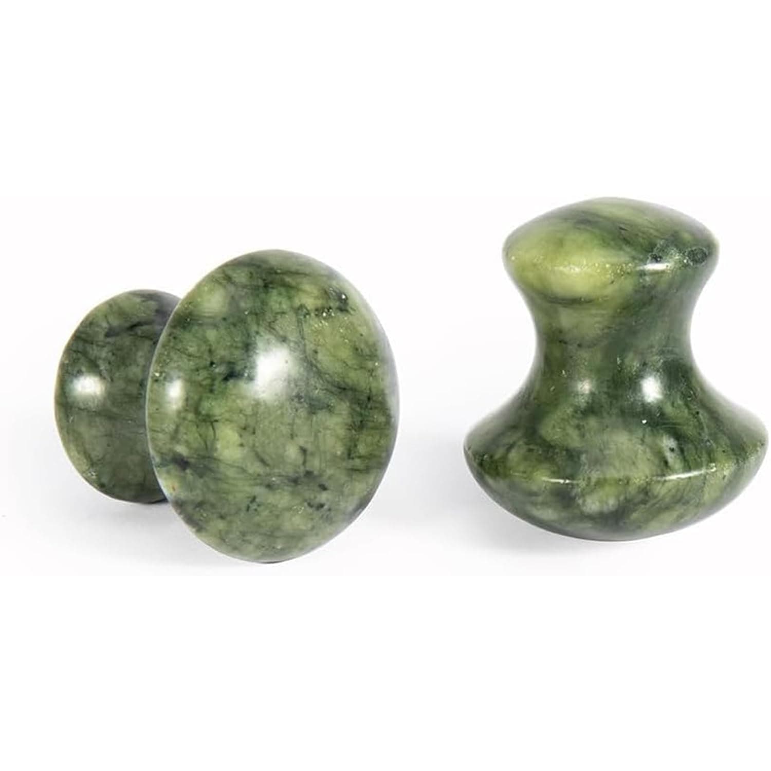 Tazweeq 2Pcs Mushroom Massage Stones Green Jade Stone Hot Rock for Eye Spa Massage 1.6 x 1.56 in(4x3.8cm)