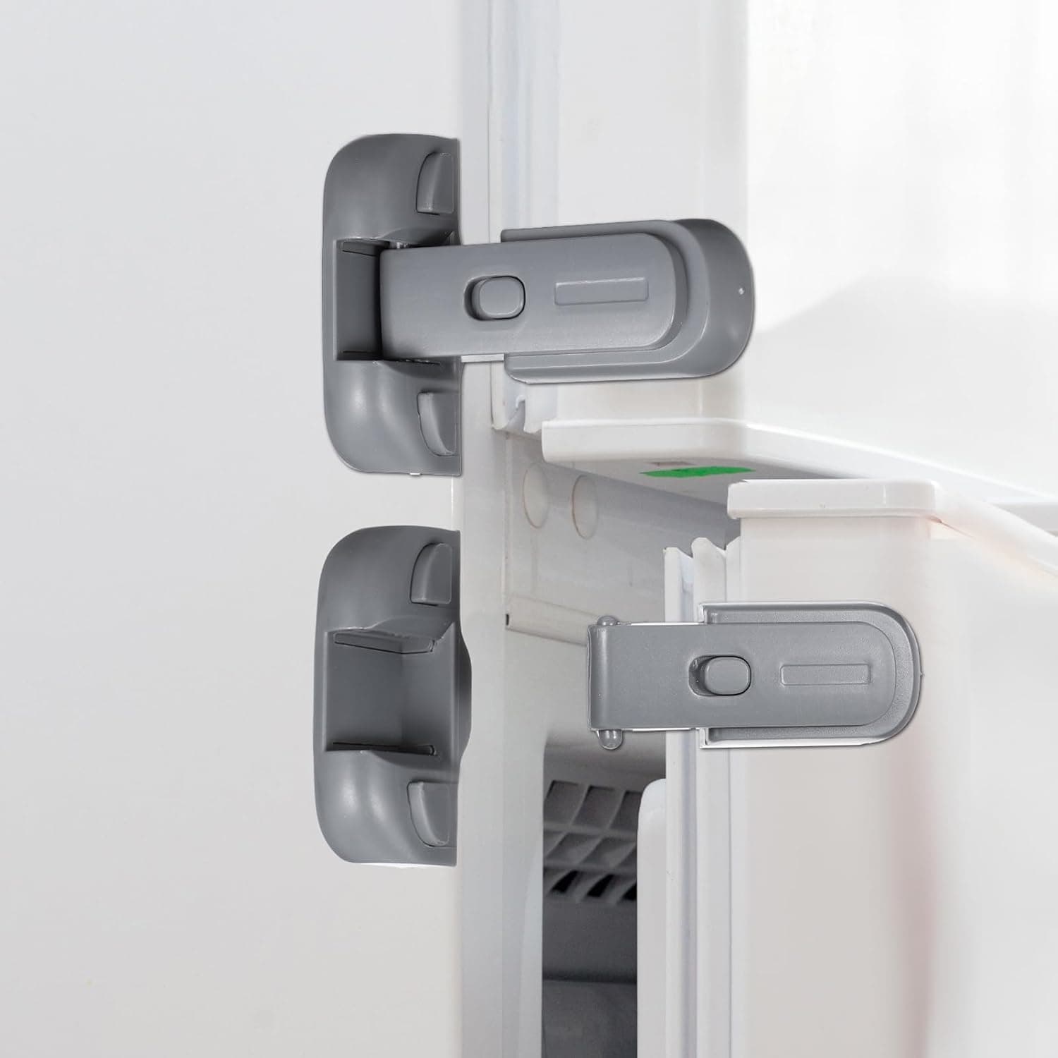 Child Proof Fridge Door Lock, Freezer Latches with Adhesive, Refrigerator Sealing Strip to Keep Door Closed for Toddlers and Kids Safety, no Tools Need or Drill (Grey)