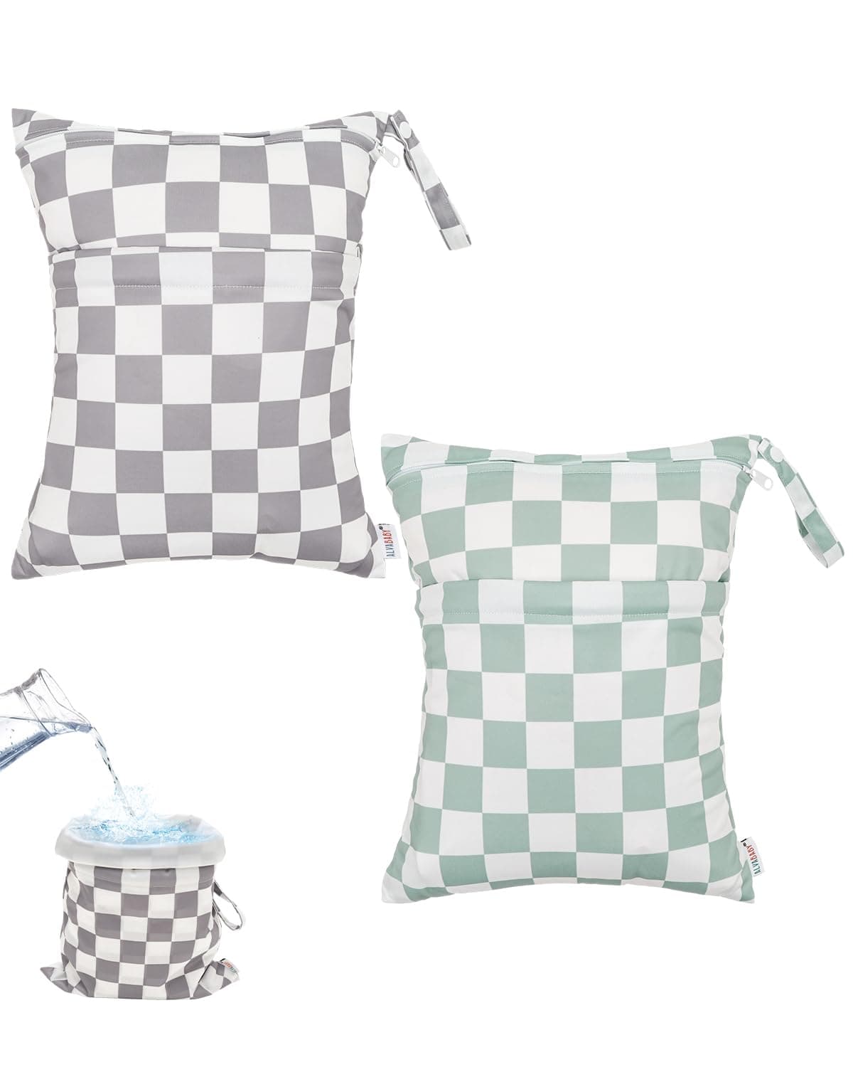 ALVA ALVABABY 2pcs Waterproof Wet Dry Bags,Reusable with Two Zippered Pockets,Baby Cloth Diaper,Travel,Beach,Pool,Daycare,Soiled Baby Items,Yoga Gym Bag,Swimsuits or Wet Clothes 2LW08