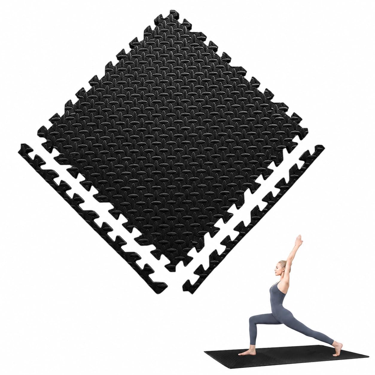 24Pcs Extra Thick Interlocking EVA Foam Floor Mats, 30 x 30 x 2.5 cm Puzzle Exercise Mat with Edge Borders, Non-Slip Protective Gym Flooring Tiles for Home Gym, Kids Playroom, Garage, Black