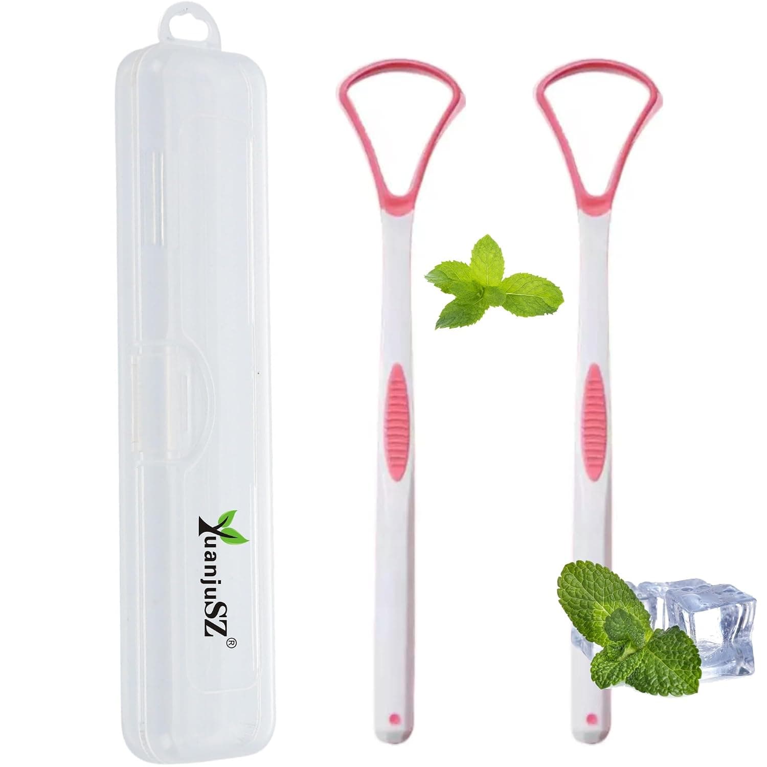 2 Pack Travel Tongue Scaper (Individually Packaged) with Travel Portable Case, Tongue Coating Cleaner, Tongue Oral Hygient Tongue Scraper, Reduce Bad Breath Tongue Scraper, Healthy Oral Care (Pink)