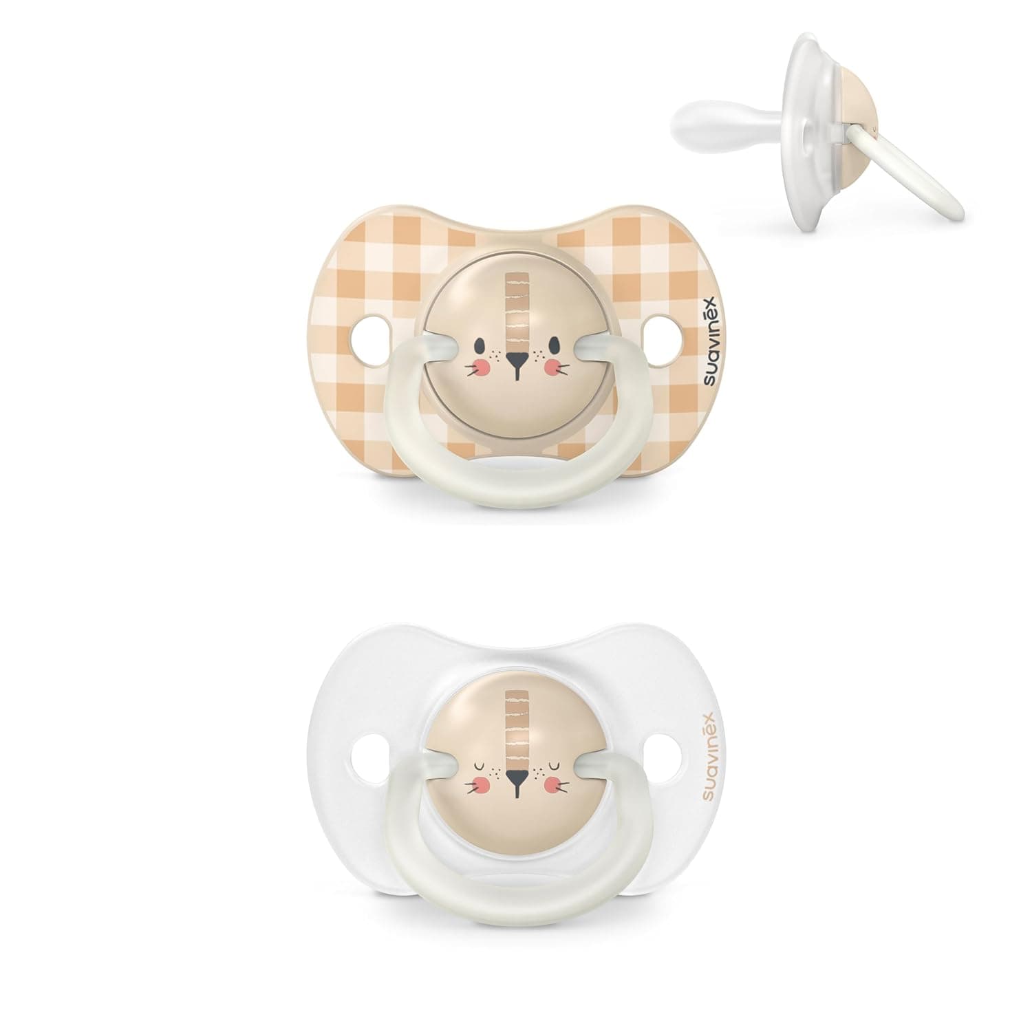 Suavinex, Night & Day Pacifier for Babies 0–6 Months, Newborns, Glow-in-the-Dark Baby Pacifier, with Physiological SX Pro Silicone Nipple, Symmetrical, Beige, 2-Pack