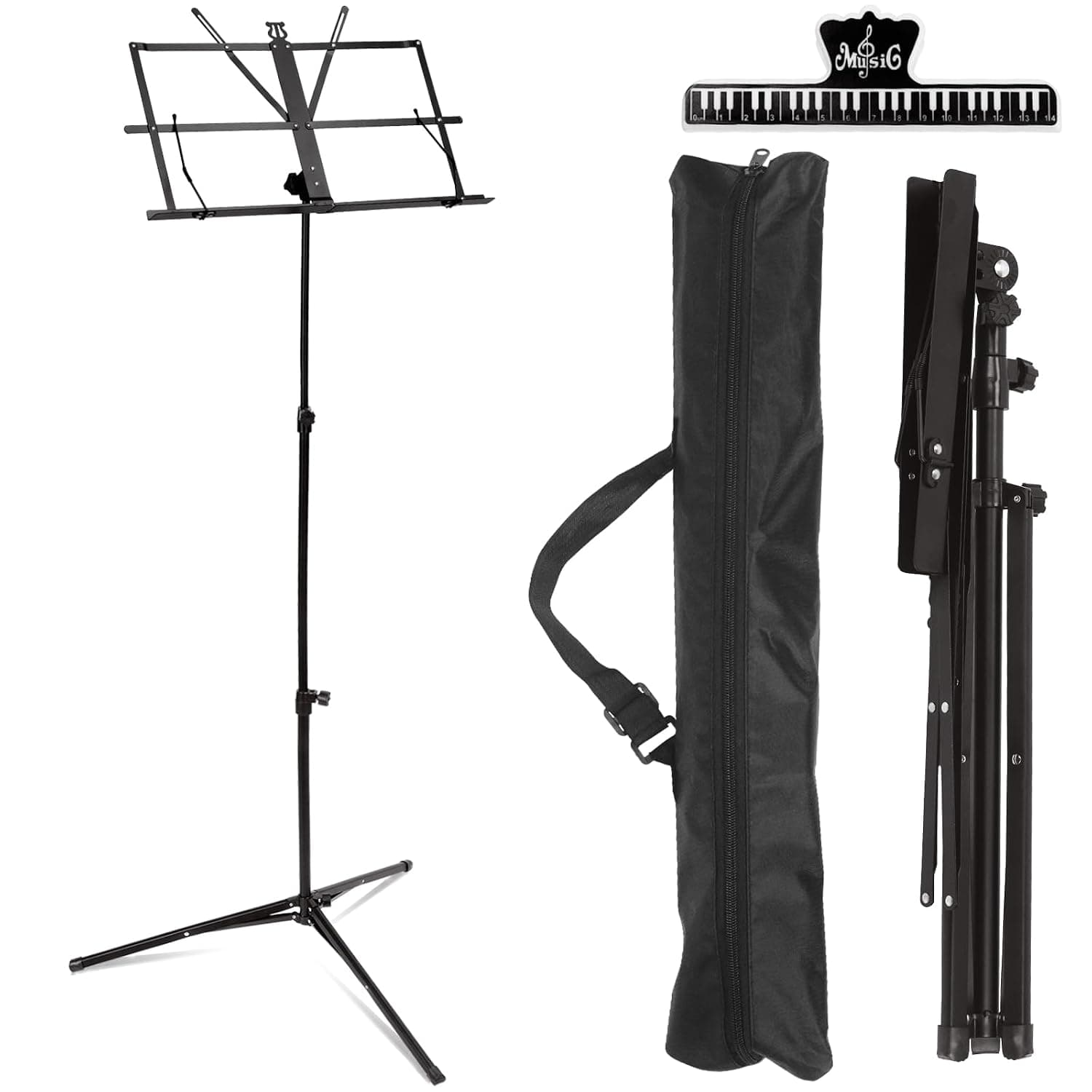 1 Pack Sheet Music Stands Reinforced Portable Music Stand Desktop Book Stand Foldable Height-Adjustable Music Stands with Bag for Instrumental Performance Travel