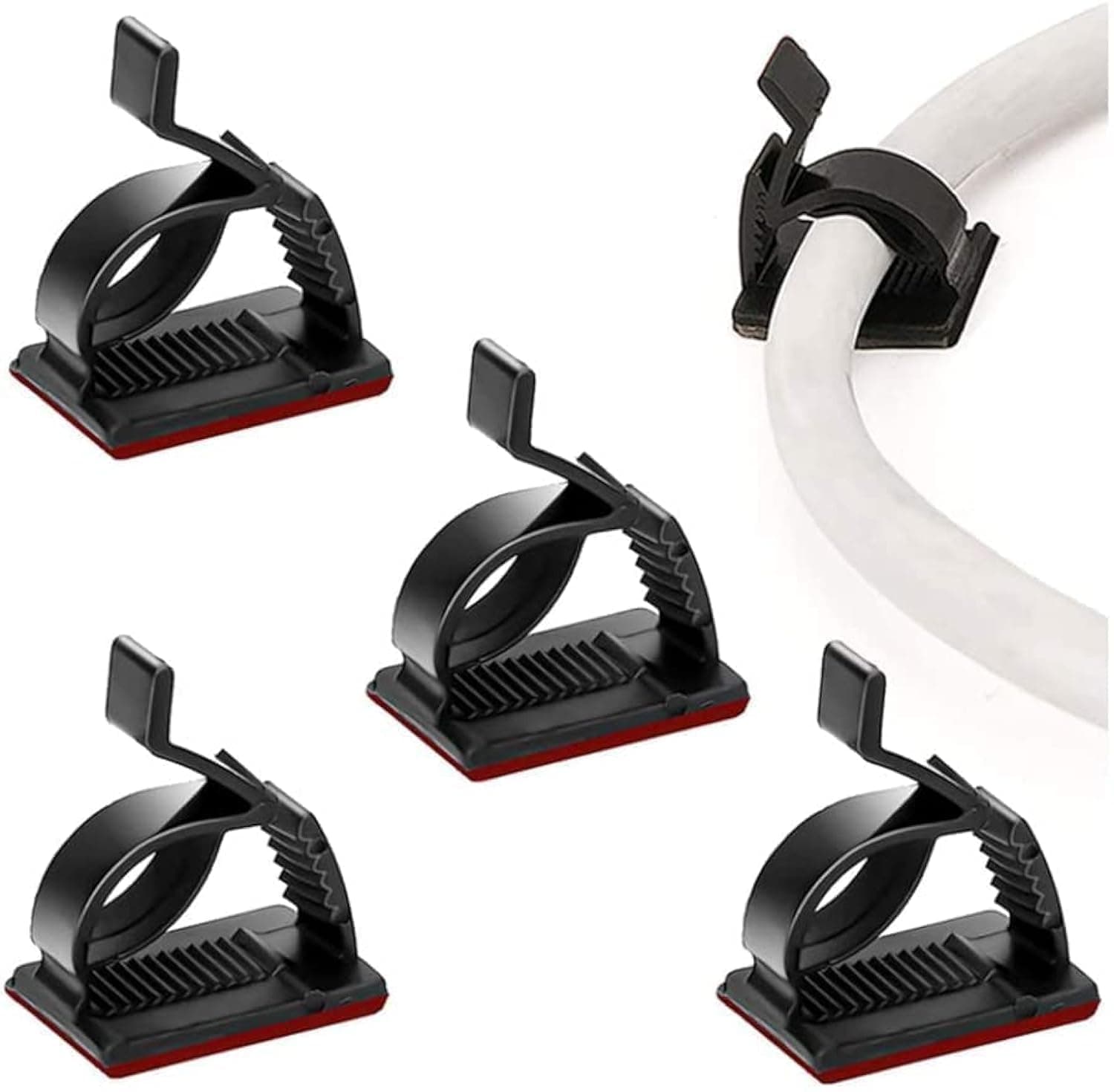 Tazweeq Adjustable Cable Management Clips, 50Pcs Cord Holder for TV PC Ethernet Under Desk Wall Home Office, Adhesive Wire Clamps, Black Large