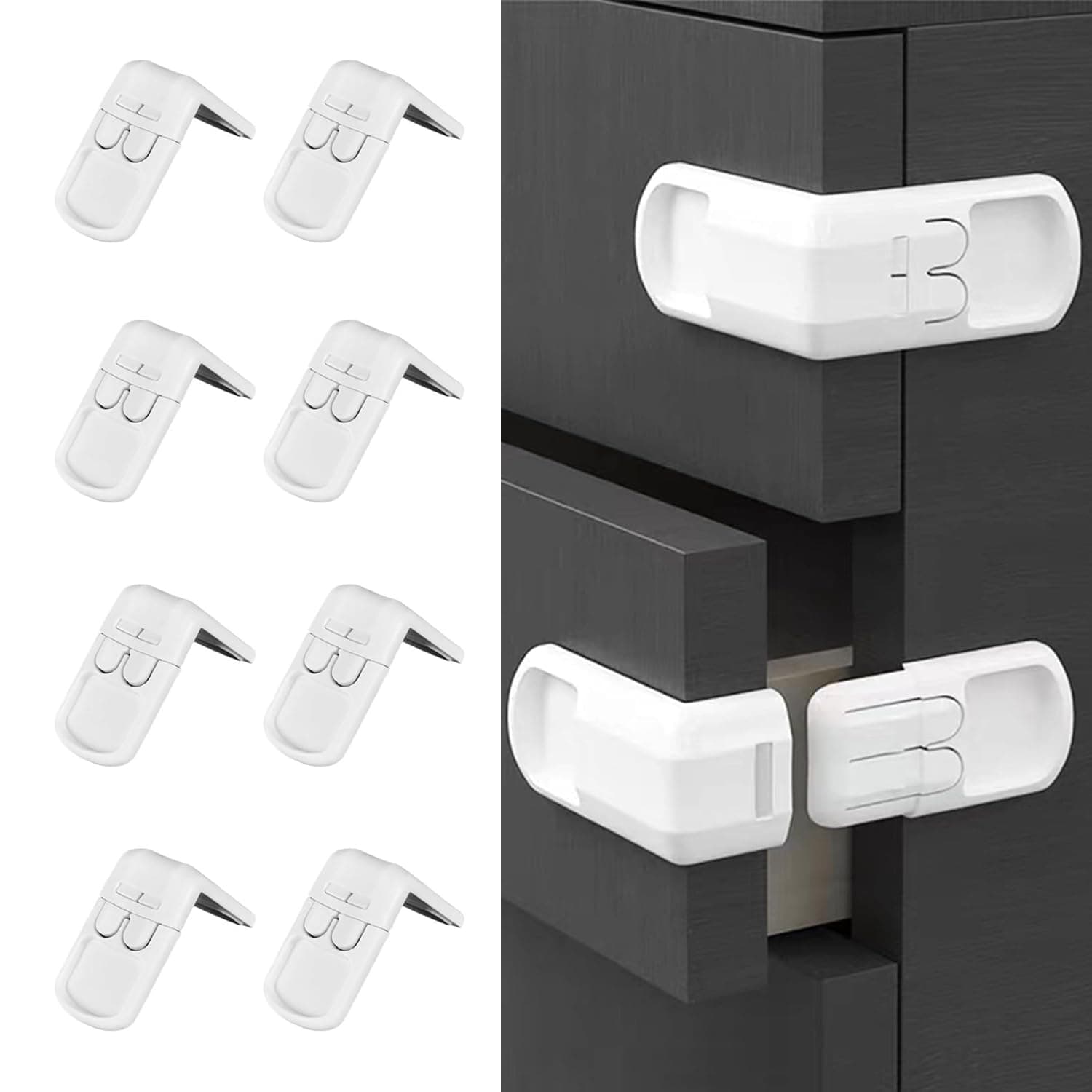 LinJie Child Safety Cabinet Locks, Child Proof Fridge Locks, قفل دولاب, Self Adhesive Baby Safety Locks for Cabinets/Refrigerators/Drawers/Bathrooms (8Pcs)