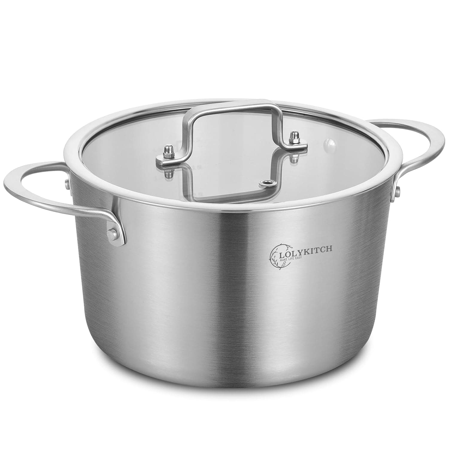 LOLYKITCH 3-Quart Stock Pot with Lid | Tri-Ply Stainless Steel | Induction Cooking Pot | Soup Pot | Compatible with All Stoves | Oven and Dishwasher Safe