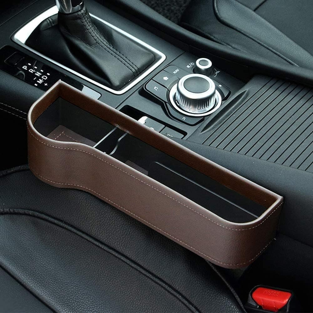 X spring Car Seat Gap Filler Organizer, Black Car Storage Box, PU Leather Multifunctional Organizer for Phones, Keys, Coins, Sunglasses, Easy Installation, Universal Fit for Most Vehicles