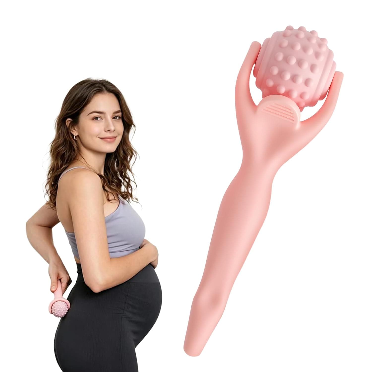 Massage Roller with Handle, Massage Roller Fascia Roller, Hand Device, Muscle Roller, Fascia Massage, 2 in 1 Removable Massage Ball for Back, Neck, Leg, Foot, Relaxation, Fitness, Home, Portable