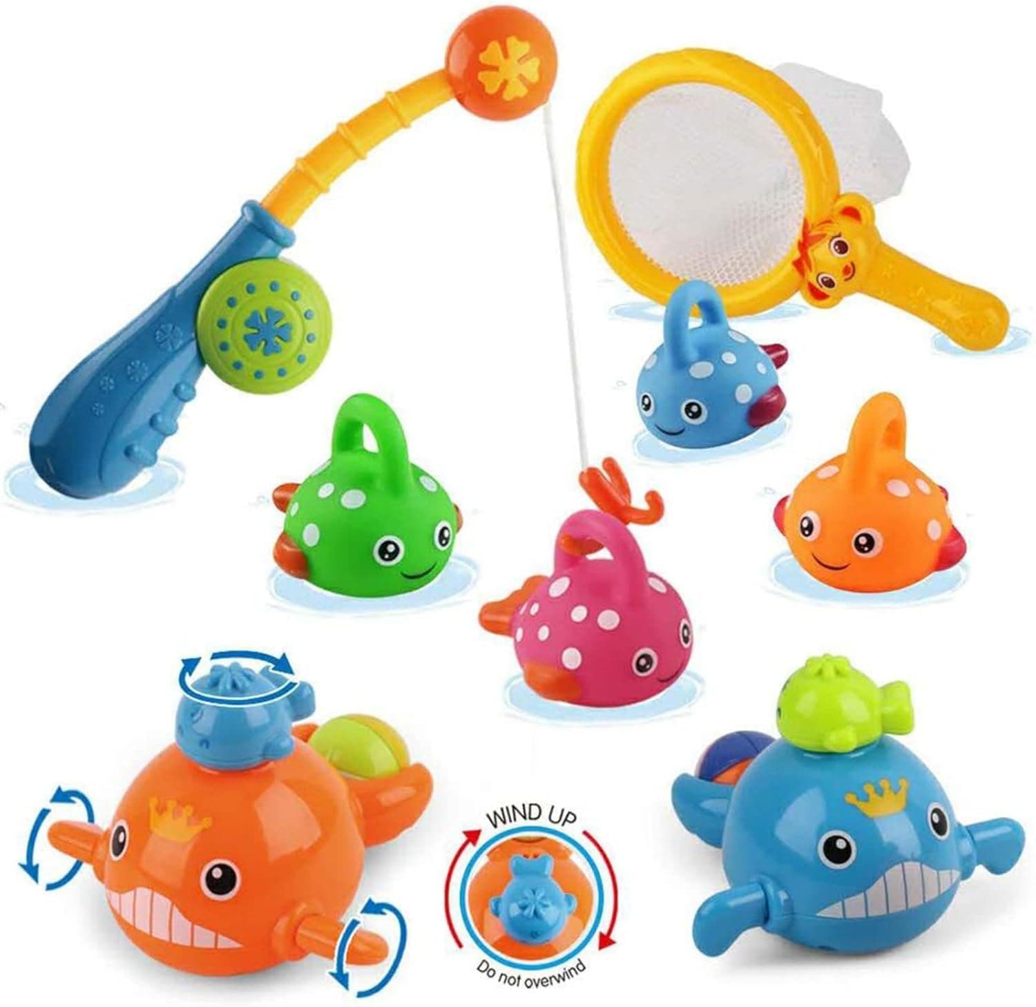Joyzzz Bath Toys, Interactive Fishing Game Set with Wind-up Swimming Fish and Fishing Net, Fun Bathtub Toys for Toddlers 1-3 Years Old, Mold Free Baby Bath Toys for Kids Ages 1-6
