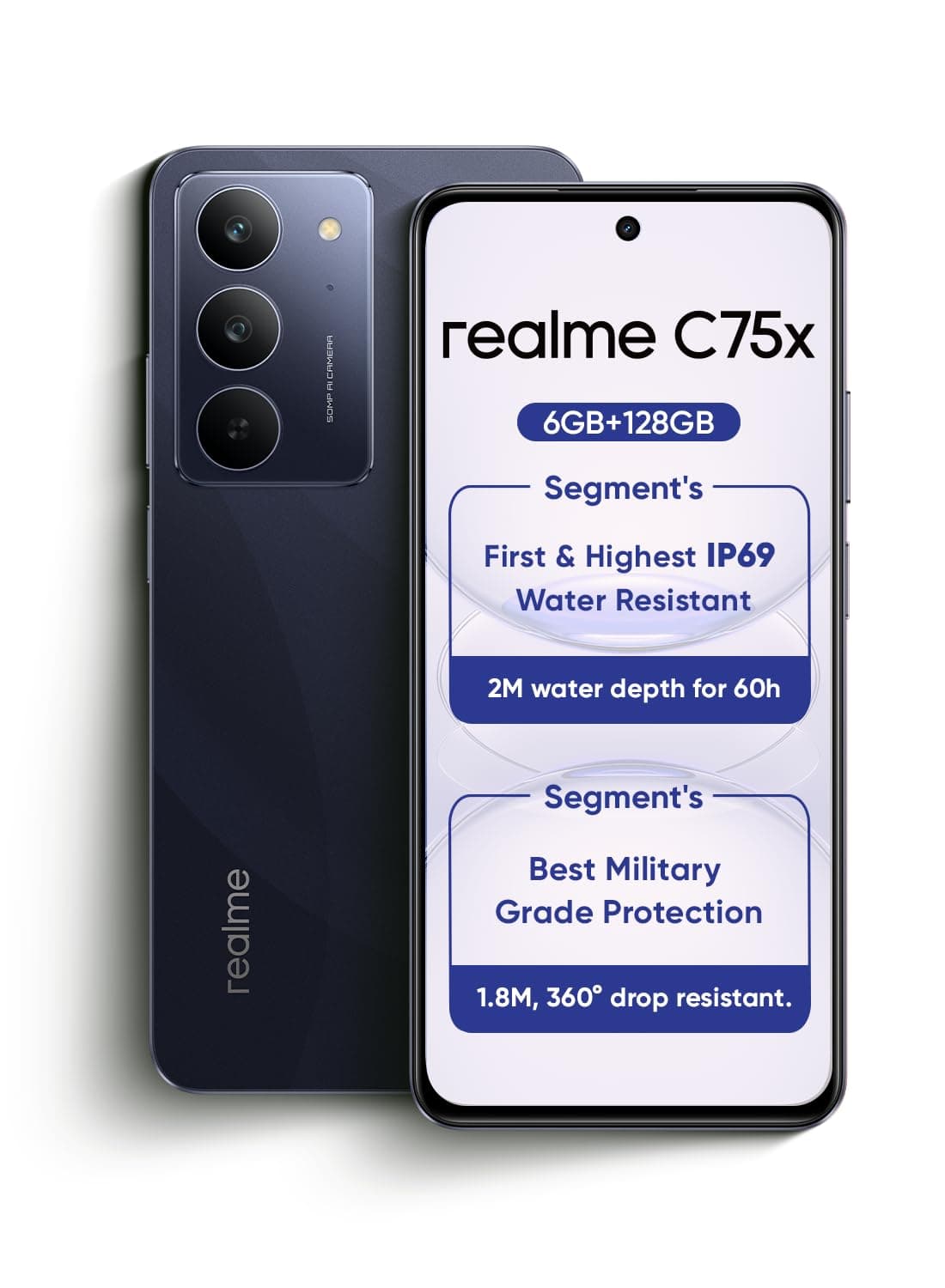 realme C75x 4G Smartphone | 6GB RAM + 128GB ROM | 6.67" 120Hz Display | 50MP Camera | 5600mAh Battery | Android 15 | Rugged IP68 | 45W Fast Charging | 12-Month Warranty (Oceanic Blue)