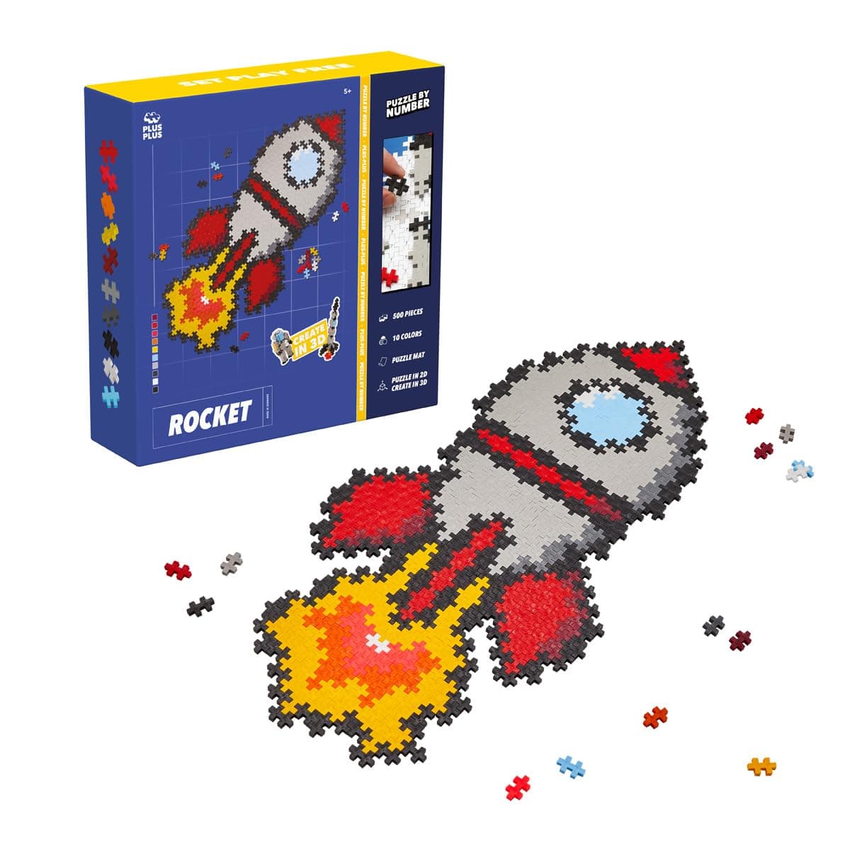 PLUS PLUS 9603930 Ingenious Construction Toy, Puzzle Rocket, Creative Building Blocks, 500 Pieces, Multi-Coloured