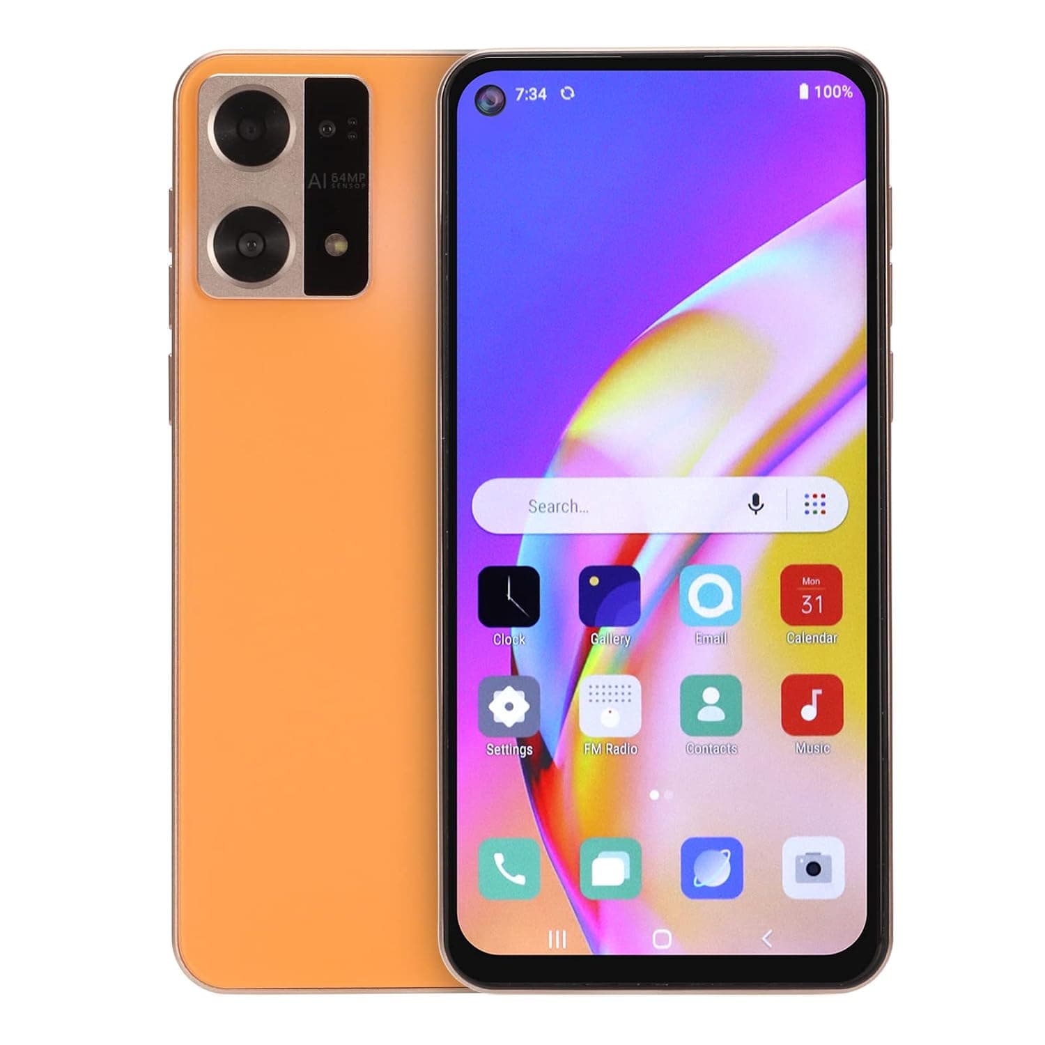 6.5 Inch Unlocked Cell Phone, Unlocked Android Smartphone, RAM 4GB ROM 32GB, Dual SIM, Face Recognition, 5MP and 8MP Camera, Long Lasting Battery, Orange
