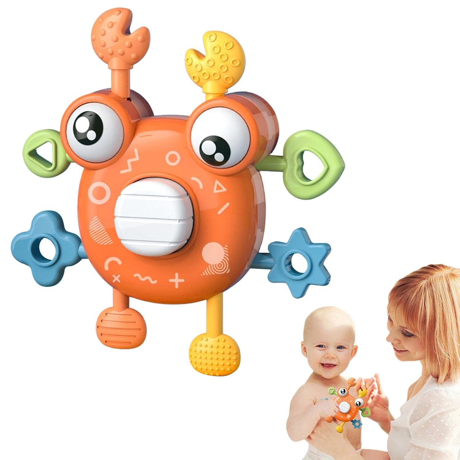 Baby Bath Toys 6 to 12 Months | Hand Finger Press Push Pull Toys - STEM Montessori Educational Preschool Learning Toys, Baby Rattle Toys for Newborn Baby (Color : Orange)