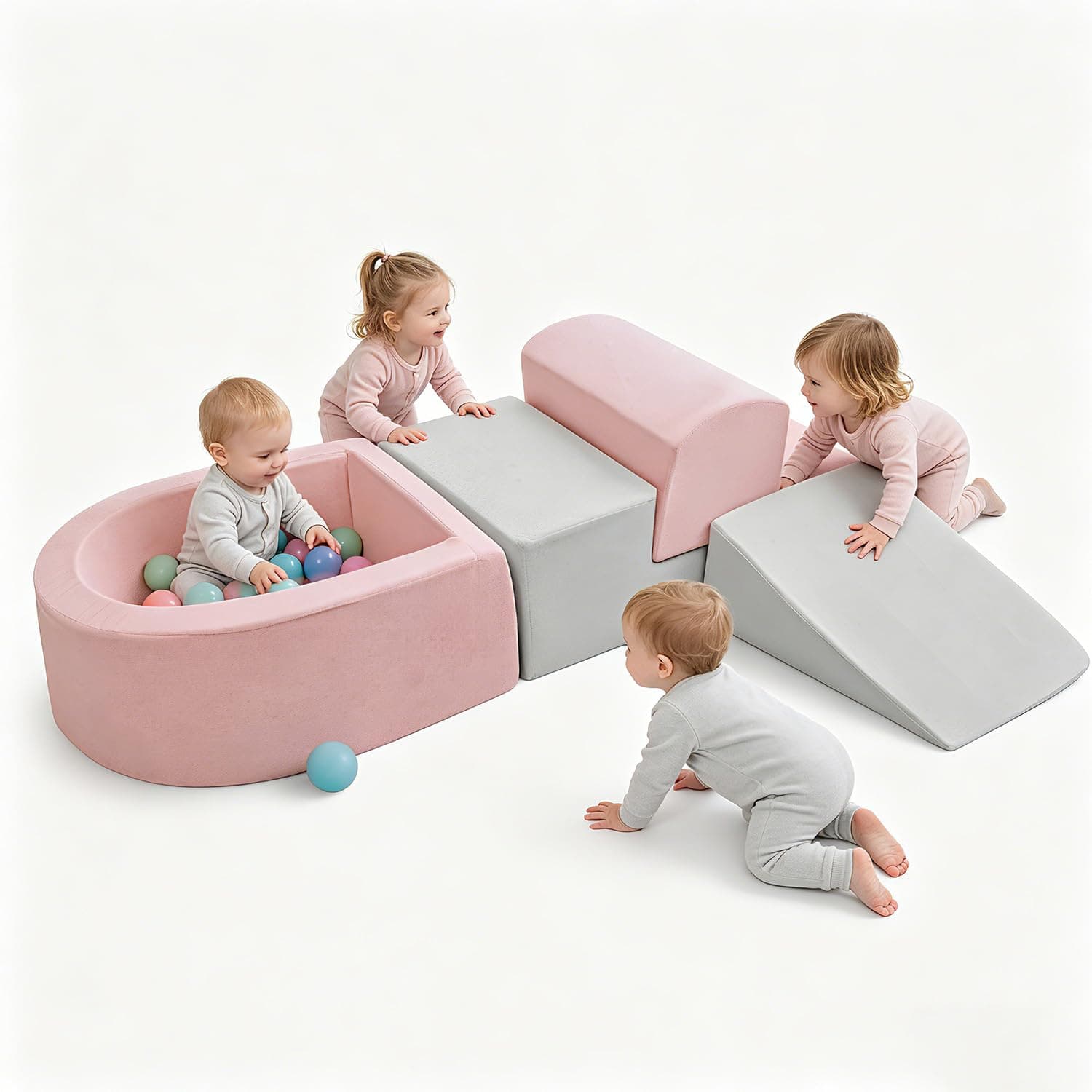 5-Piece Soft Foam Climbing Toys with Ball Pit, Indoor Toddler Climbing Toys for 1 Year Old, Baby Activity Climbing & Crawling Play Set (Balls Not Included)