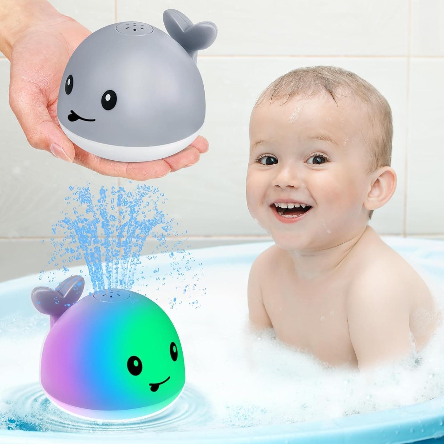 Automatic Induction Whale Bath Toy, Water Spray Fountain Bathtub Toy with Colorful LED Lights for Toddlers 1-3, Fun Swimming Pool Shower Toy for Infants and Kids, Perfect Gift for Boys and Girls