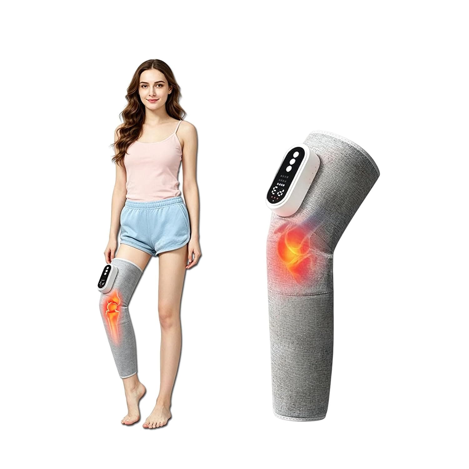 Cordless Leg & Knee Relaxation Massager, Air Compression Massage Wrap | 3 Custom Modes & Adjustable Warmth, LCD Display, Portable Single Unit, Relaxation Gift for Men & Women