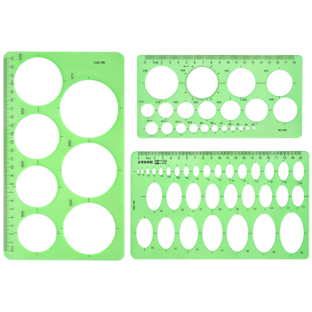 Bukela 3 Pcs Circle Stencils Measuring Geometry Ruler, Oval & Circle Templates Drawing Ruler, Technical Drawing Template Scale Digital Drawing Tool for Office School Building Engineering Drafting