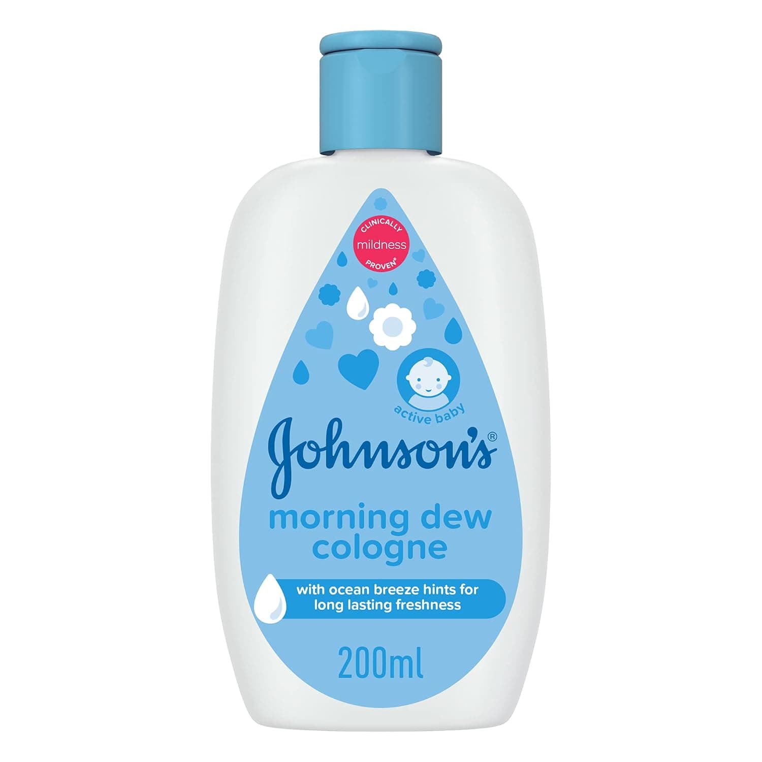 Johnson’s Morning Dew Baby Cologne, with Ocean Breeze Hints, for Long-Lasting Freshness, for Active Baby, Clinically Proven, 200ml