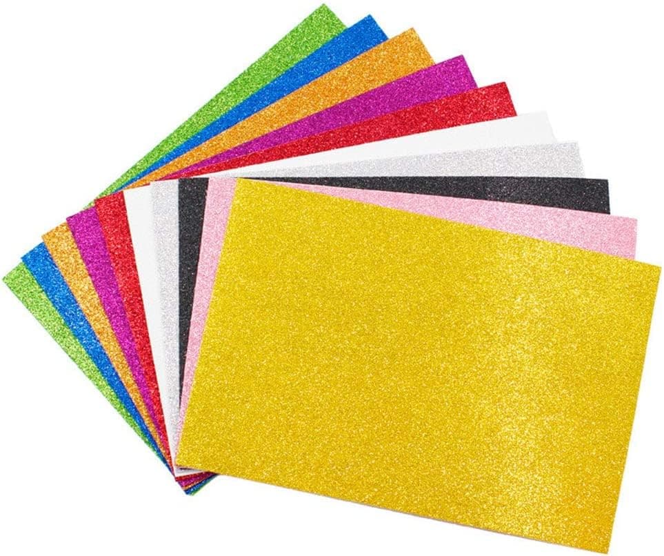 Glitter Cardstock Paper, 10 Sheets 10 Colors, Premium A4 Cardstock Glitter Construction Paper, Colored Glitter Paper for Art Projects, Wedding Birthday Party Decors, Gift Box Wrapping, 250 GSM