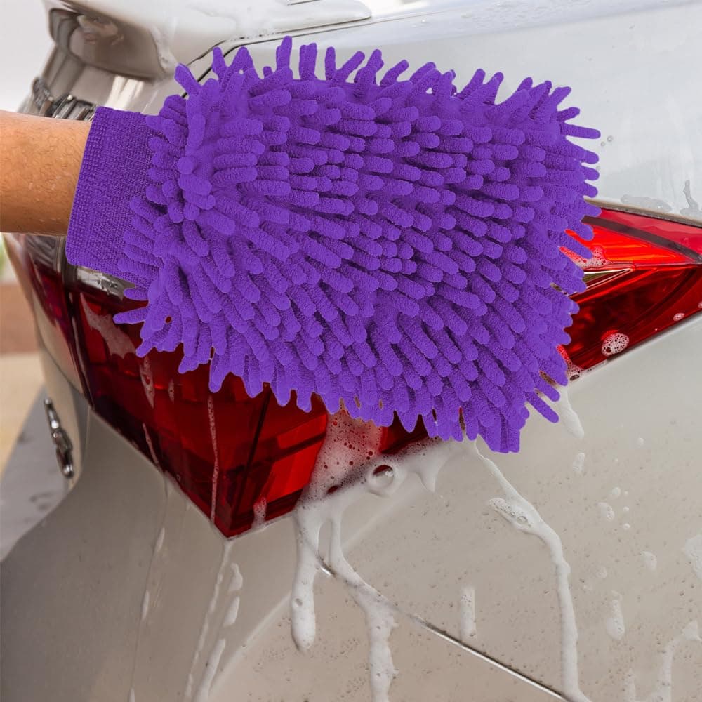 1 Pcs Purple Car Wash Mitt Microfiber, Scratch Free Lint-Free, Premium Chenille Microfiber Mitt Car Wash Brush, Cleaning Cloth for, Cleaning Towel for, Kitchen and Windows, Size 6.1''X9.25''