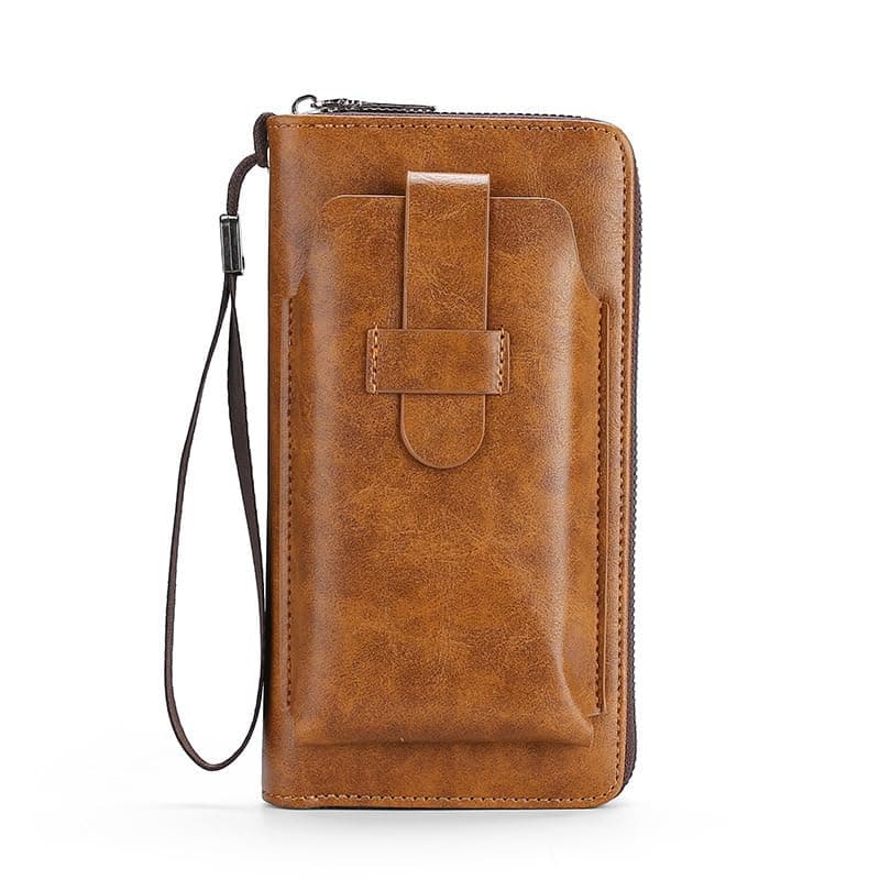 Mobile Phone Wallet Large Capacity RFID Blocking Credit Card Holder for Men Women, Camel, Classic