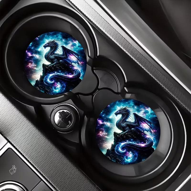2pcs-Cosmic Dragon Majesty, Absorbent Car Cup Holder Coaster - car