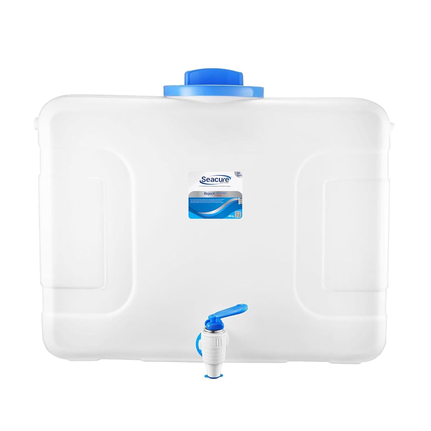 SEACURE RO Waste Water Storage Tank 18L – Wall-Mountable, Food-Grade HDPE Plastic, Translucent Design, Easy to Connect with All Ro purifiers/Air Conditioners/Other Sources