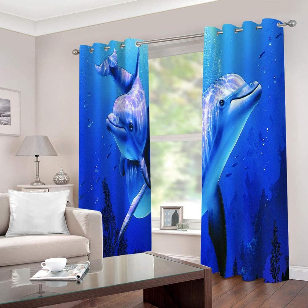 Blue Animal Whale Blackout Curtains for Kids 56 x 40 Inch Thermal Insulated Drapery for Bedroom Nursery Essential for Night Sleep Window Treatment for Kid's Room