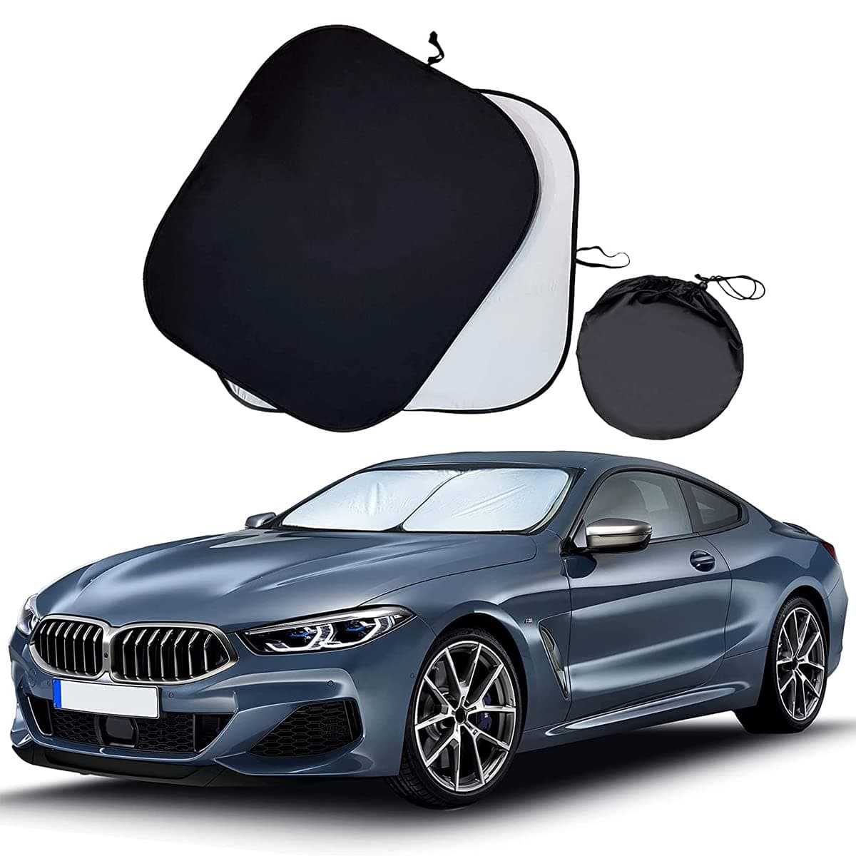 ECVV 2PCS Car Windshield Sun Shade with Storage Pouch Total Width 158cm (79cm W x 70.5cm H Each) Foldable Car Front Window Sunshade Auto Sun Visor Blocks Max UV Rays and Cool Car Interiors (Large)