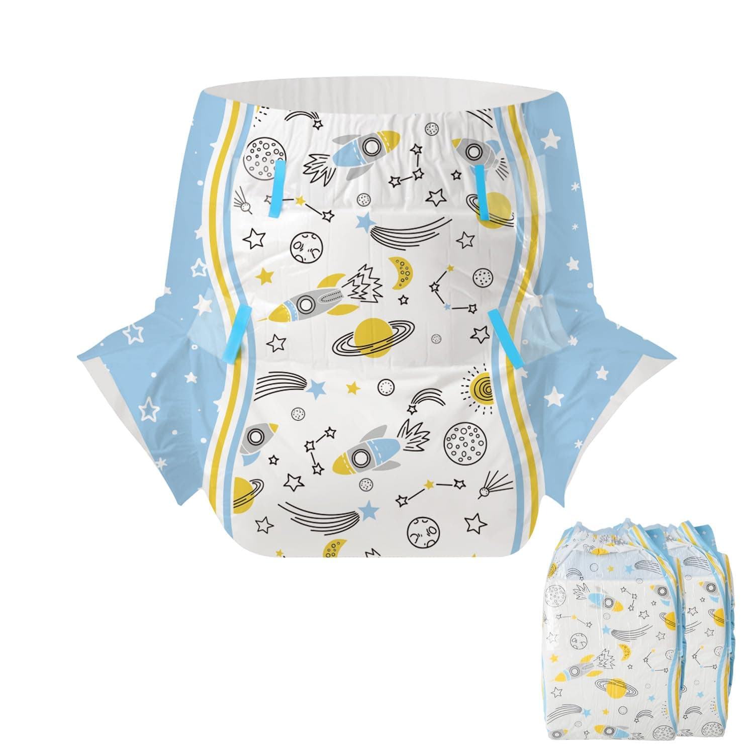 CutiePlusU Adult Diaper 2 Pieces Cosmic Adventurer Disposable Incontinence Panties with Loops (Large 37"-47")