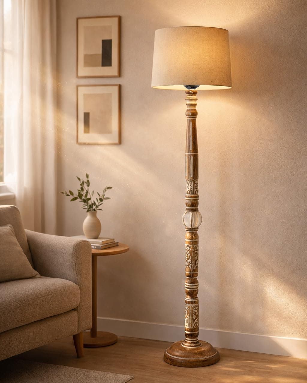 Homesake Wood Floor Lamp, Standing Lamp for Living Room, Khadi, Pack Of 1