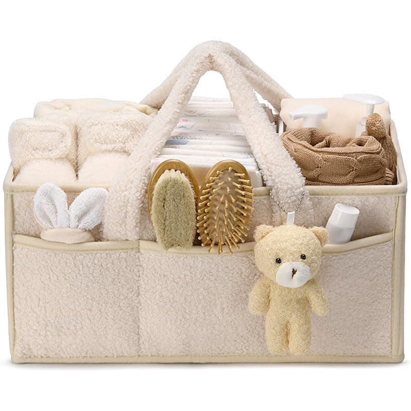 Baby Diaper Caddy Organizer,Nursery Diaper Organizer, Portable Diaper Storage,Newborn Essentials,Baby Storage Basket for Diapers and Baby Wipes,Changing Table,Baby Shower (White)