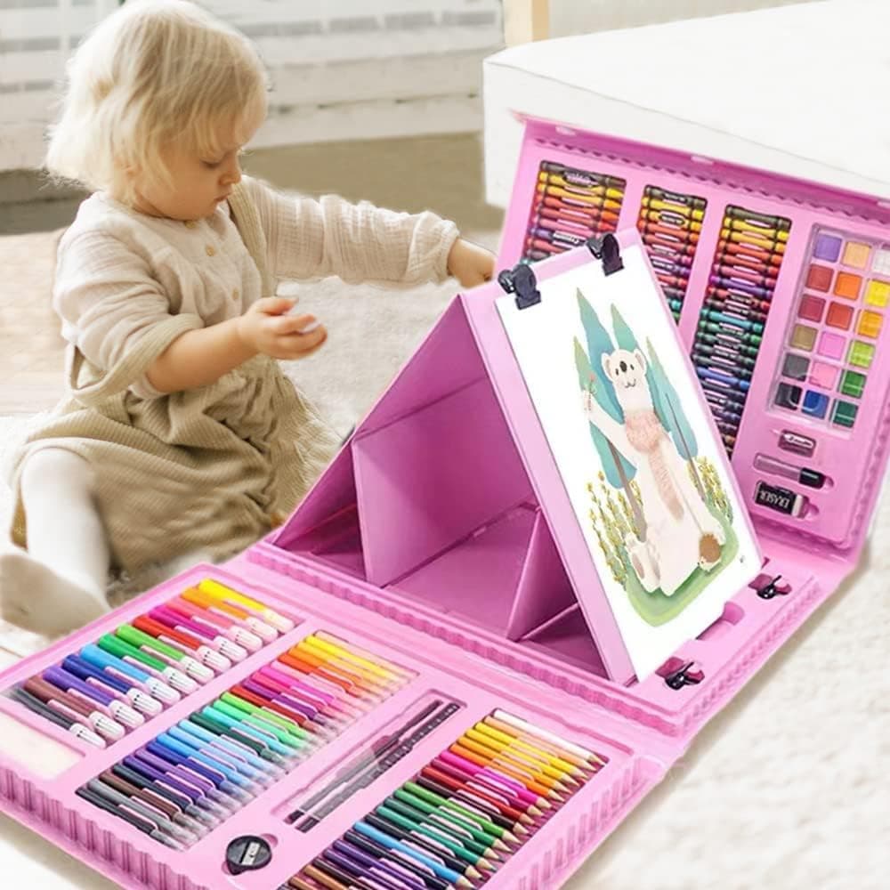Drawing Art Kit for Kids, KASTWAVE 208 PCS Art Supplies, with Double Sided Trifold Easel, Oil Pastels, Crayons, Colored Pencils, Watercolor