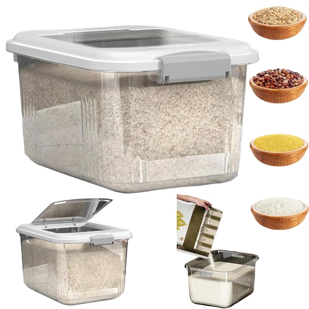 Aissiora Rice Storage Container, Large Food Container Rice Holder Bin with Measuring Cup for Flour, Sugar, Oatmeal, Kitchen Pantry Organization and Storage (D-Medium)