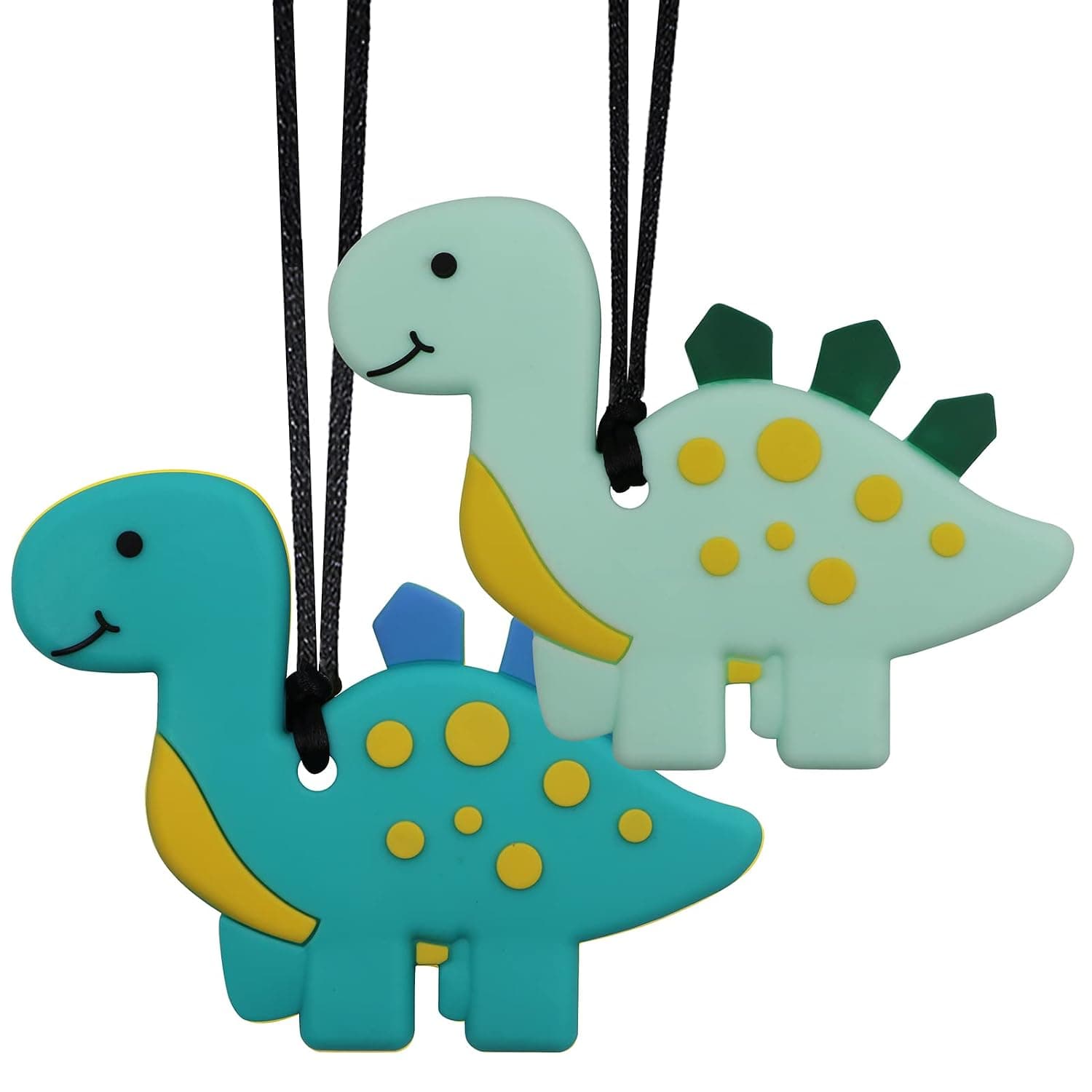 Chew Necklaces for Sensory Kids, 2 Pack Dinosaur Silicone Chewy Toys for Boys with Autism, ADHD, SPD, Teething, Reduce Chewing Biting Fidgeting for Toddlers, Oral Motor Chewing Necklace for Adults