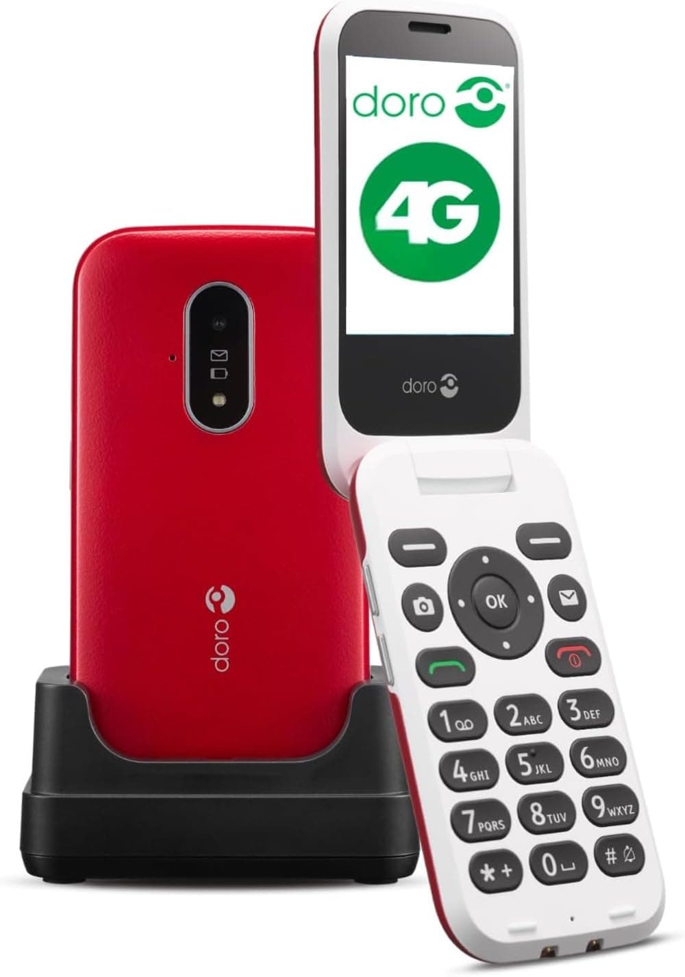 Doro 6820 Single-Sim GSM only | No CDMA) Factory Unlocked 4G/LTE phone (Red) - International Version