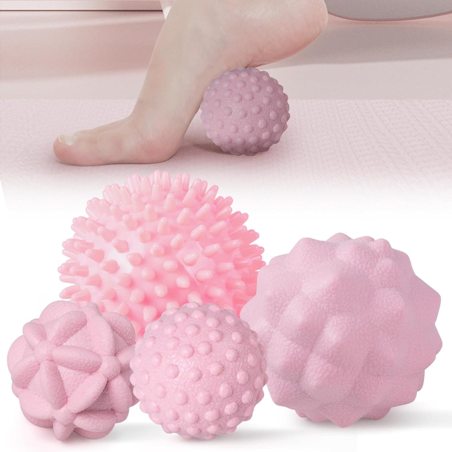 Massage Balls (Pack of 4), Spiky Balls, Massage Ball Kit, Muscle Fascia Relief Pressure Relaxation Ball, Massage for Foot Hand Leg Back, Pink