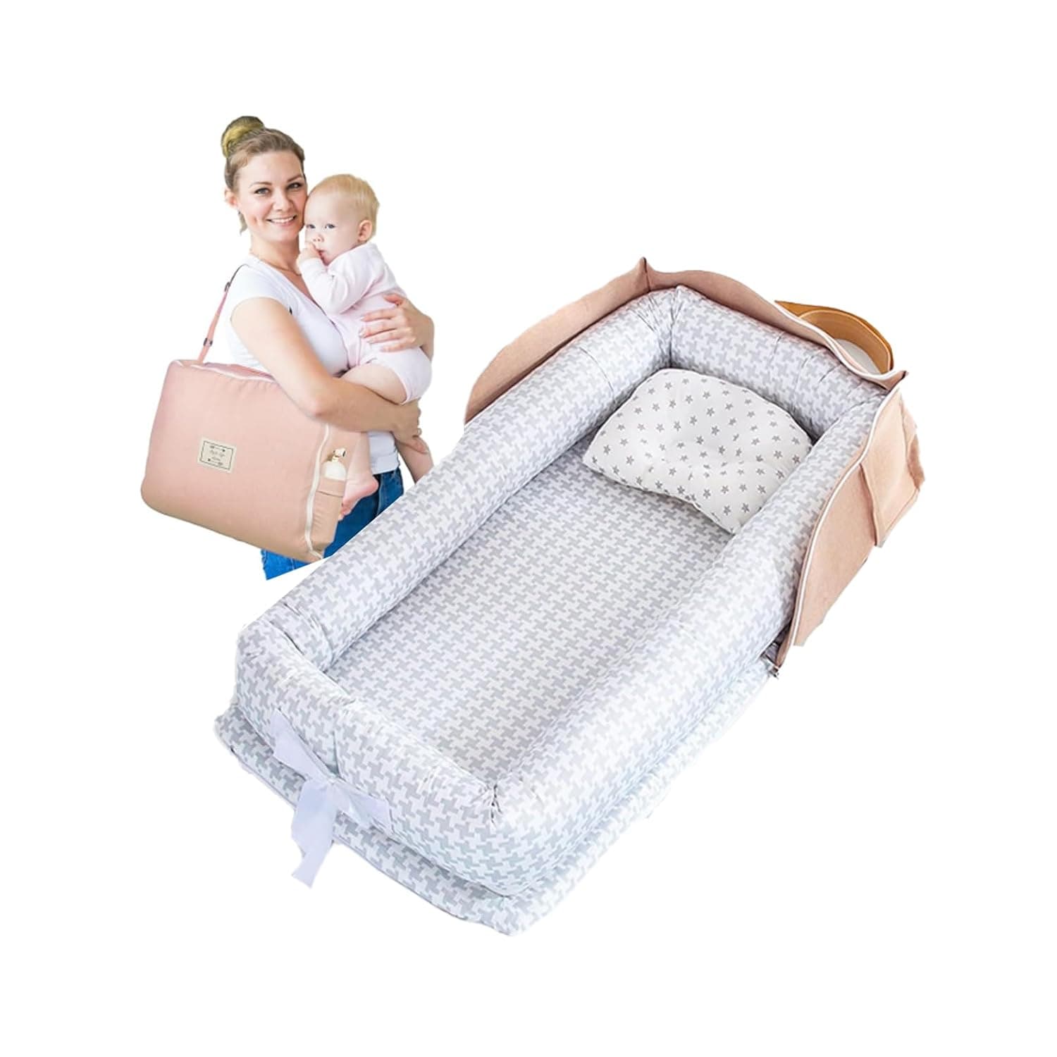 AUTOYSUR Baby Lounger For Newborn 0-24 Months, Foldable Baby Nest Cover, Breathable & Soft Travel Nest Bed for Infants Toddler - Indoor & Outdoor Use (A)