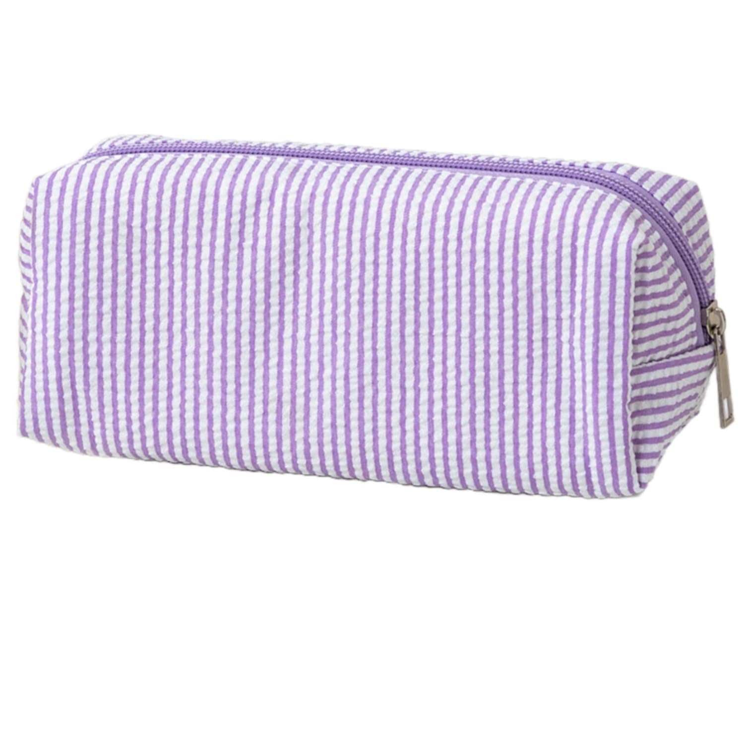 Seersucker Striped Pencil Bag, Large Capacity Stationery Pouch | Preppy Aesthetic Multifunctional Design That Doubles as a Cosmetic Makeup Pouch or Travel Storage Bag