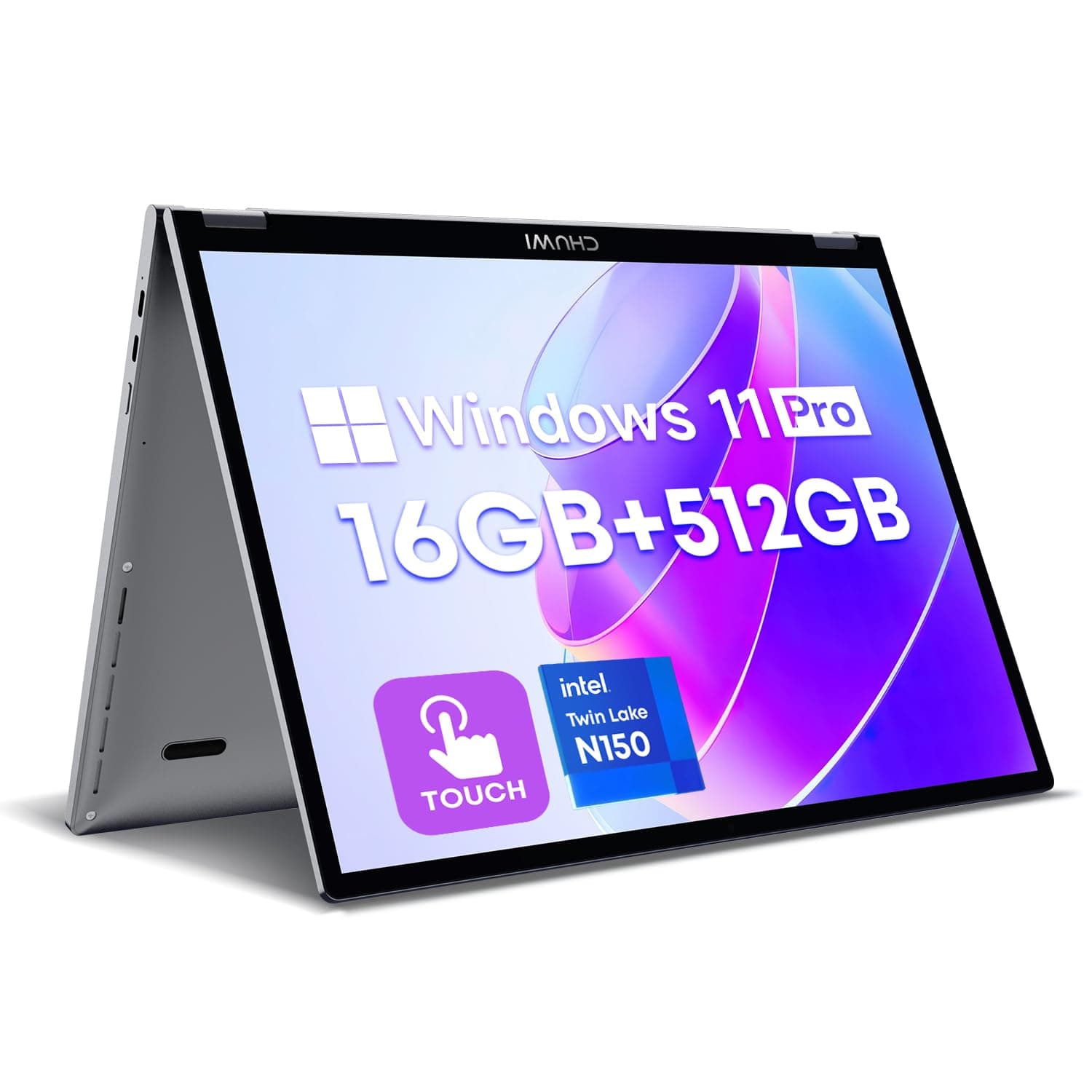 CHUWI MiniBook X 2-in-1 Touchscreen Laptop, 16GB LPDDR5 512GB SSD, Intel N150 (up to 3.6GHz), Windows 11 Convertible Laptop 10.51", 2TB SSD Expand, FHD IPS 1920*1200, Backlit Keyboard, WiFi 6, BT5.2
