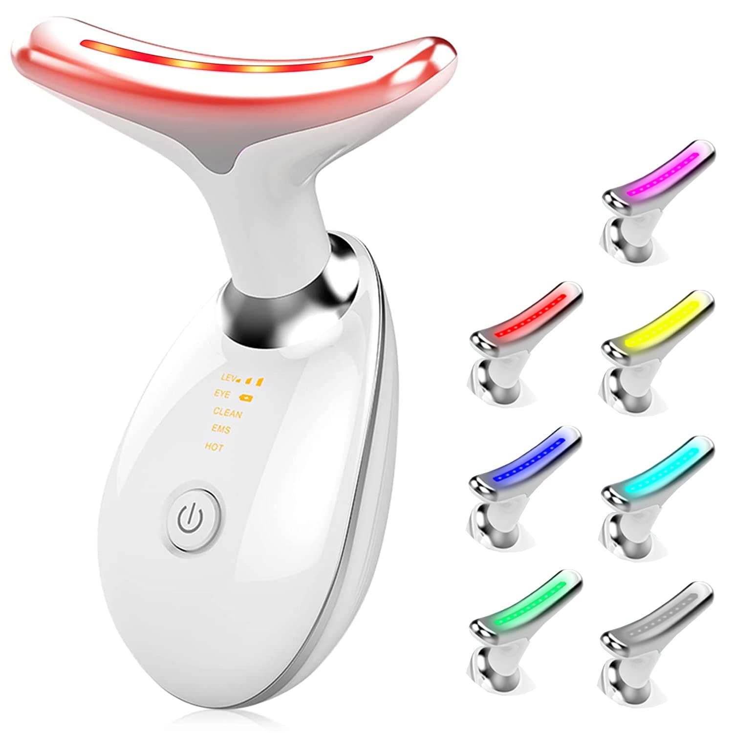 Electric Massager,Red Light Therapy for Face,Portable High Frequency Heat Massage Face Lifting, 45°C for Beauty and skincare tools,EMS Massage Face Toning for Women.(7-Color LED Mode-White)