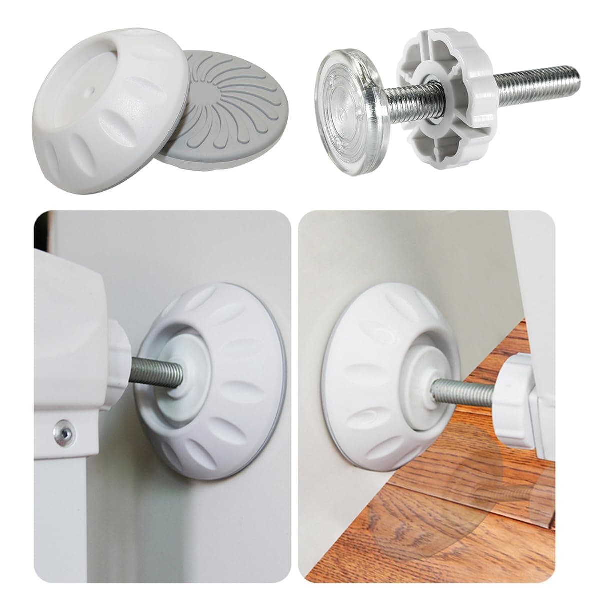 Kid Gate Pet Dog Threaded Spindle Rods Long Screws, Silicone Safety Gate Adaptor Wall Protector Pressure Mounted BoltsKit,Stair Gate Extension Wall Saver Wall Guard Protector Safety Gates