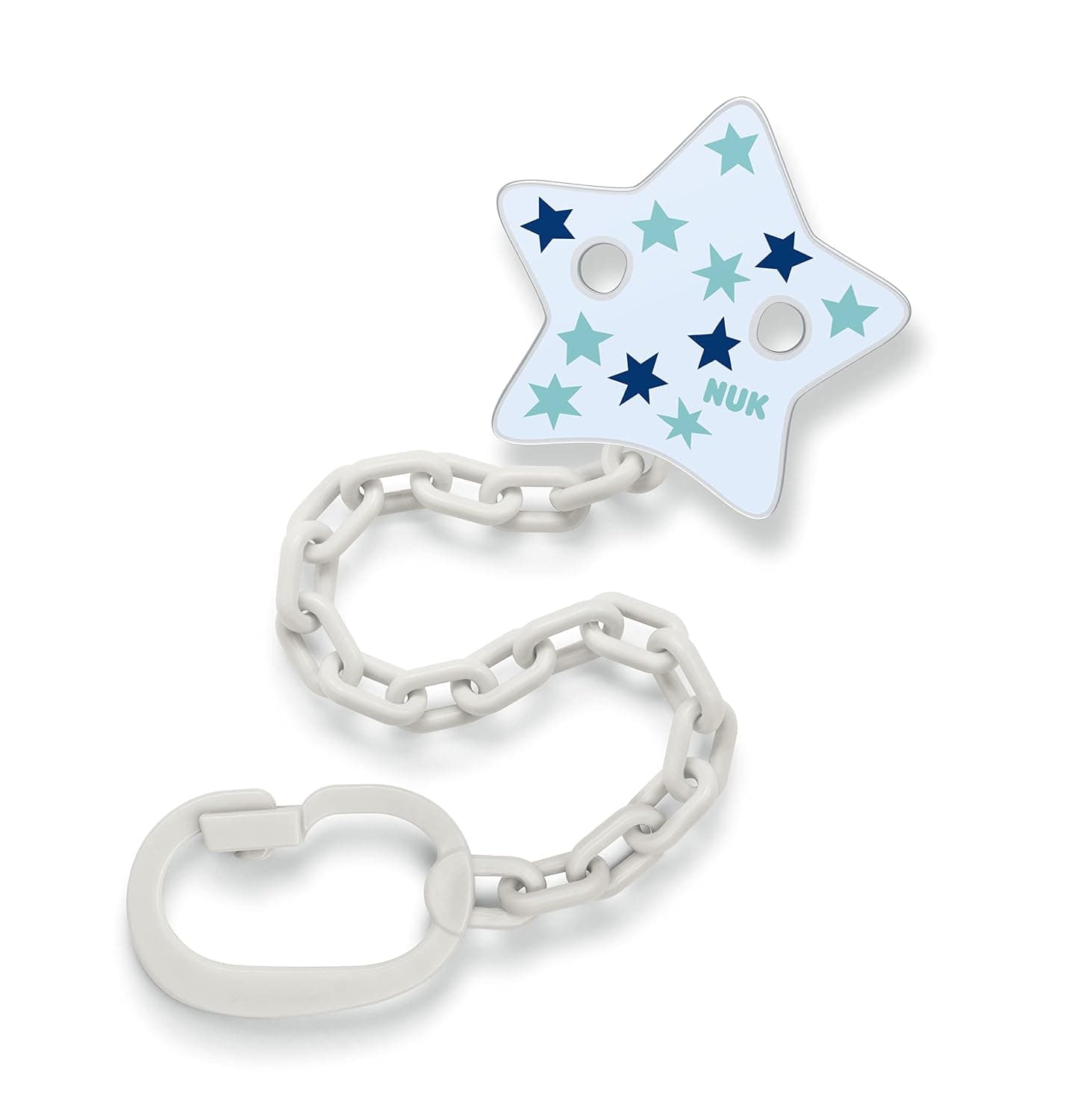NUK Dummy chain with clip, for dummy with ring, stable and shatterproof, blue stars