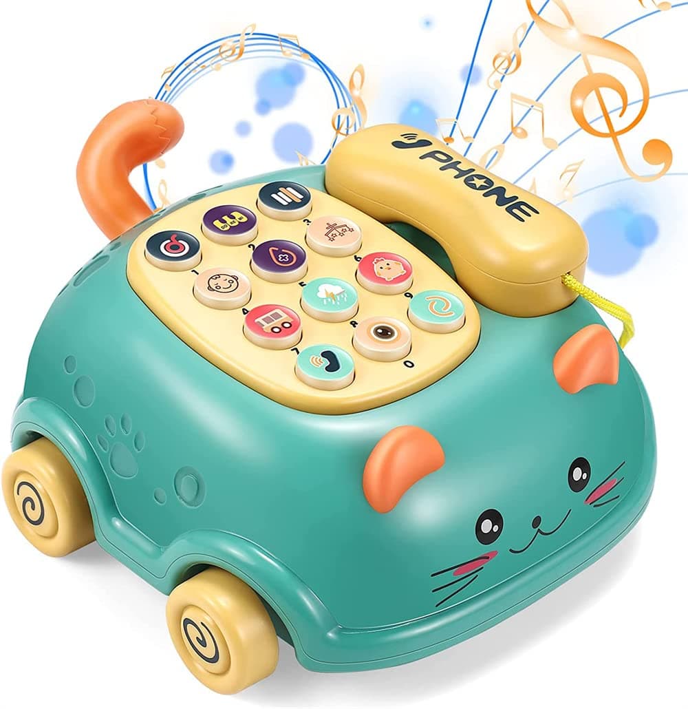 SYOSI Baby Phone Toys, Toddler Music Car Toy, Pretend Phone, Educational Development Toy, Cute Cat Face, Gift for Children