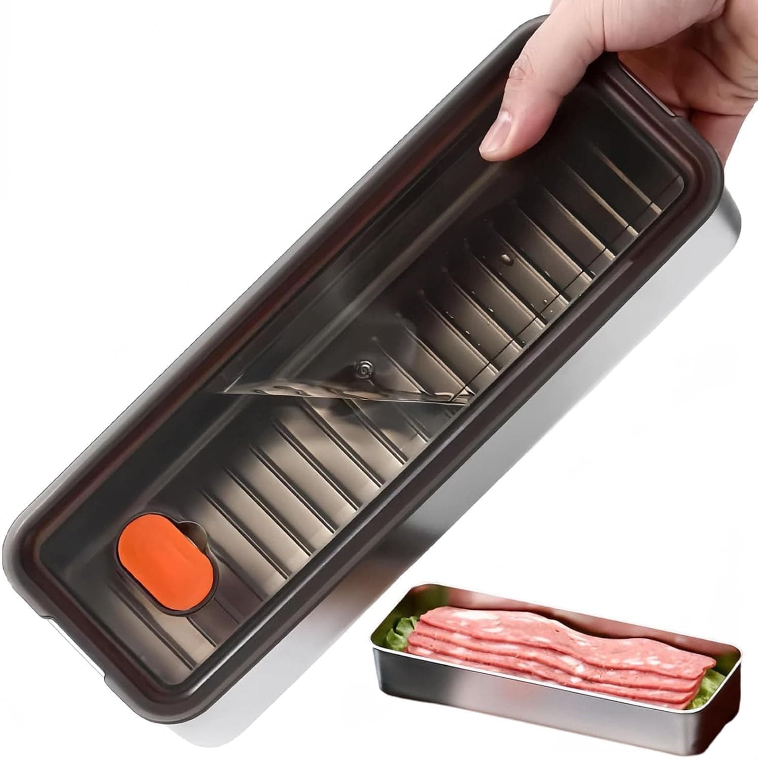 Joyzzz Container for Kitchen Food Storage, 26.8x10x5 CM Stainless Steel Airtight Deli Meat Organizer, Refrigerator Keeper with Secure Lid, Fresh Preservation System for Various Deli Meats
