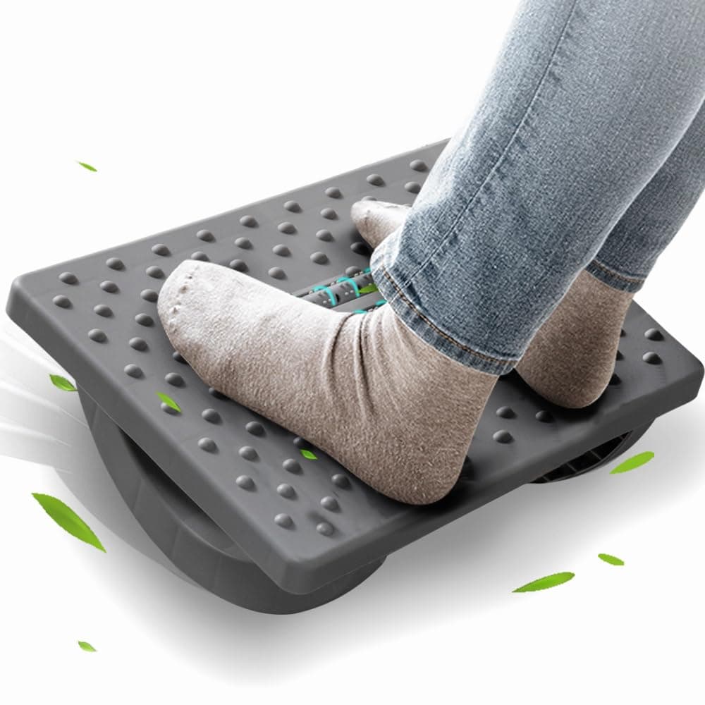 CasaZenith Foot Rest Under Desk at Work, Foot Stools for Under Office Desk | Ergonomic Rocking Footrest with Roller Massager - Leg Rest for Chair, Computer Gaming - Gray 13" L x 9.6" W x 5" H