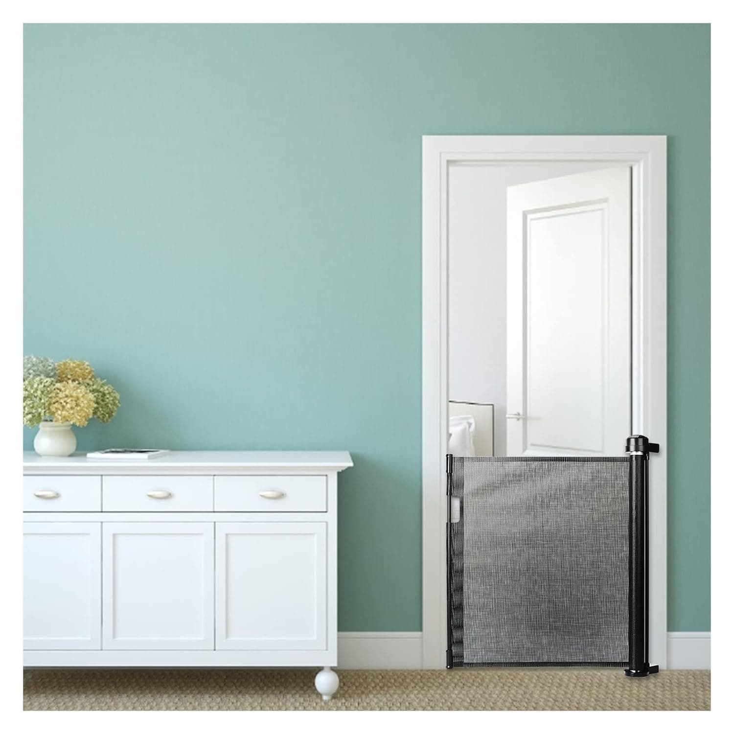 Baby Playpen Indoor Outdoor Retractable Gate Child Pet Mesh Safety Door Pet Dog Fence Gate Safe Guard Protection Security Stairs Door For Kid Baby Gates Safety