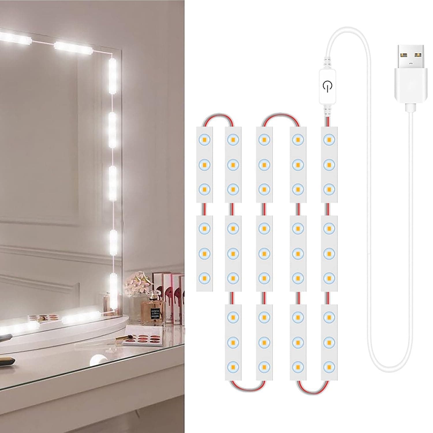Fawoonu LED Makeup Mirror Lights 42LEDs Dimmable Touch Control Vanity Mirror Lights Bathroom Mirror Light with USB Cable LED Strip Lights Dressing Mirror