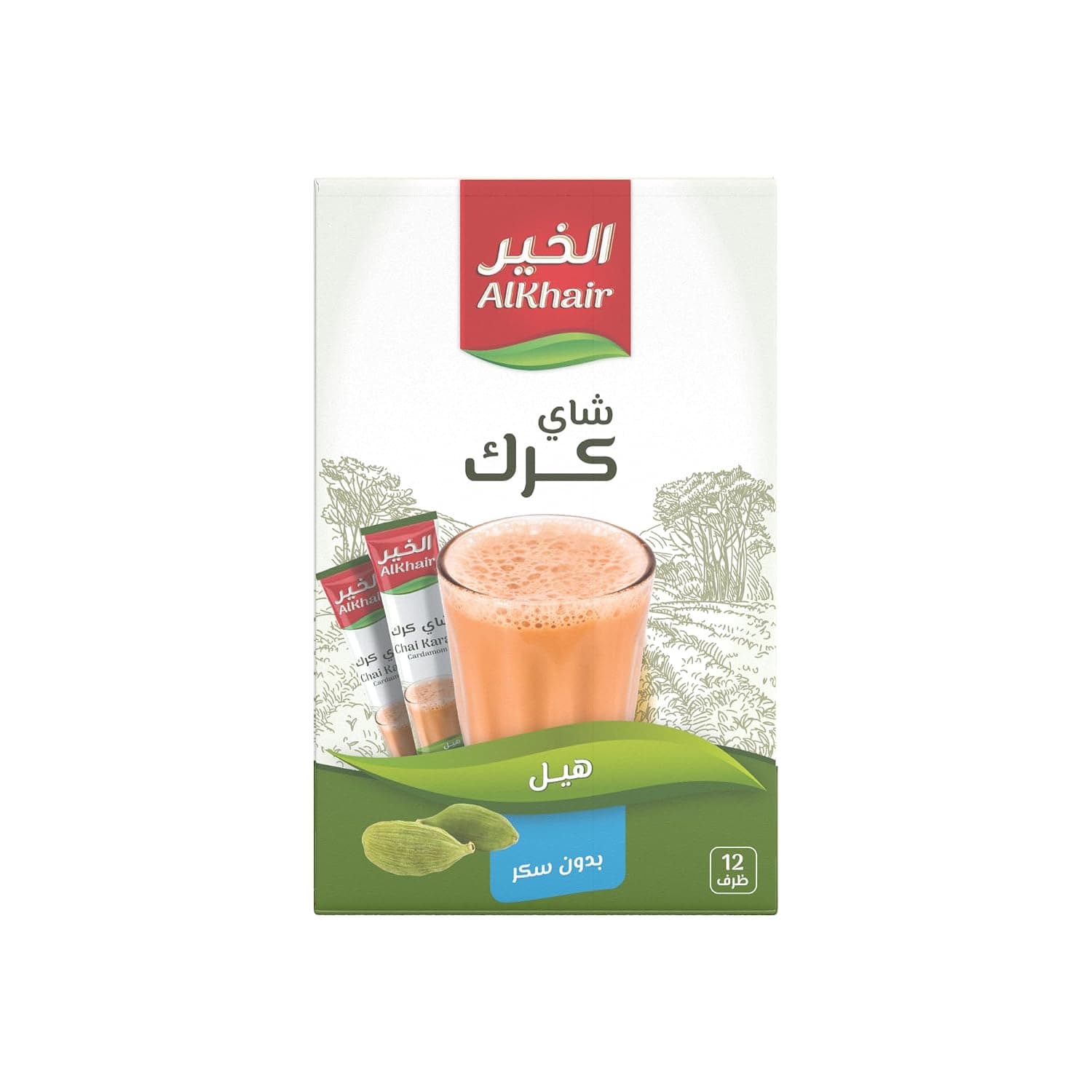 Al Khair Sugar Free Karak Tea with Cardamom 15 g x 12 Sachets | Instant Karak Tea Mix | Rich & Creamy Milk Tea | Individually Packed
