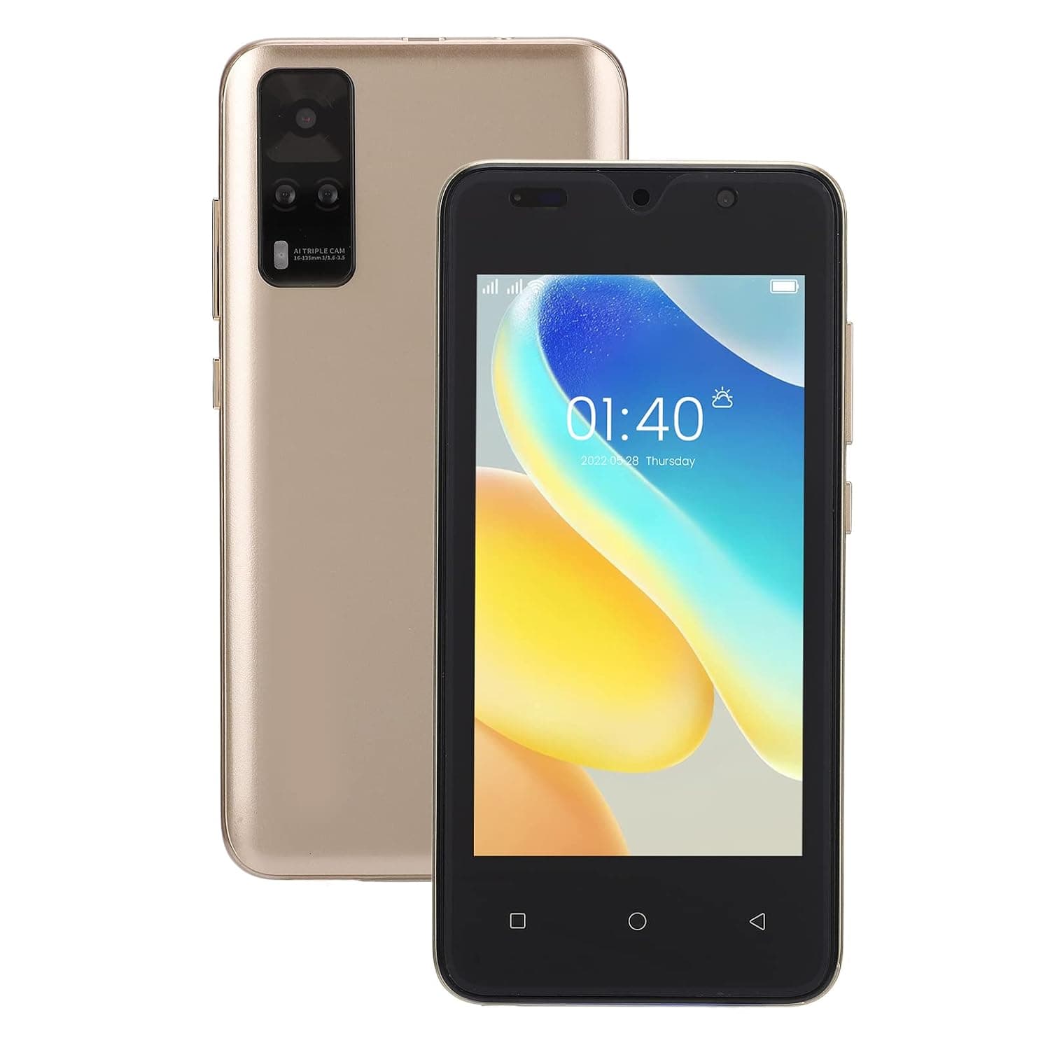 Y53S 4.66 In HD Unlocked Cellphone, Ultra Thin MTK6779 CPU Cellphone, Face ID Smartphone, 2MP/5MP HD Camera, WIFI BT FM (Gold)